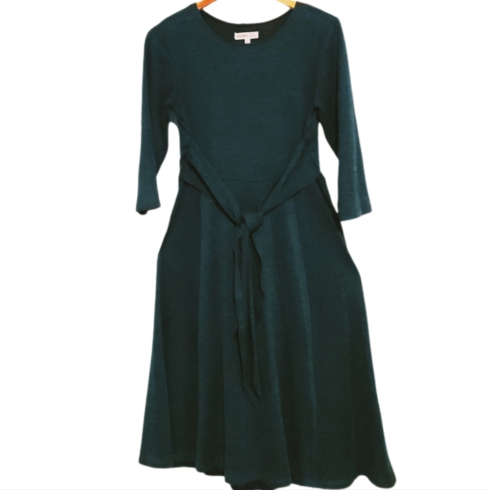 Robbie Bee Midi Dress Green Women's 3/4 Sleeve Waist Tie Small